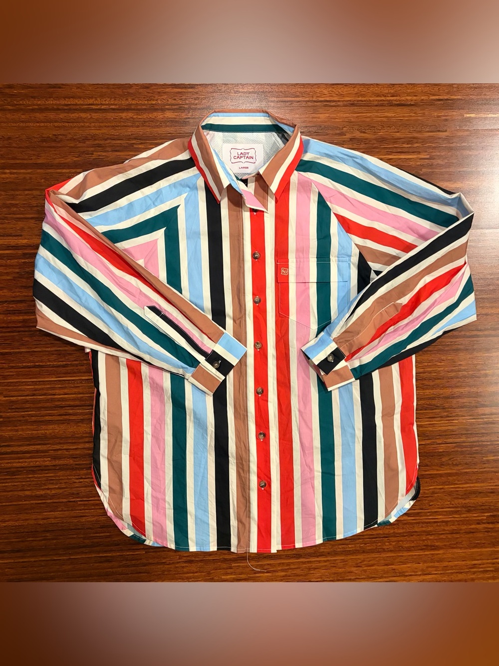Lady Captain Women's Vented Multi-Stripe Fishing Shirt - Large Like New
